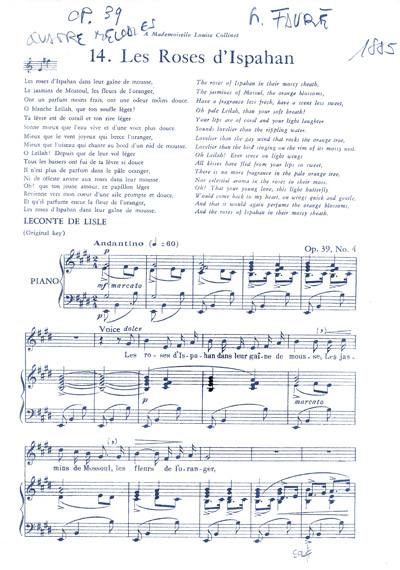 Lo spartito di Les Roses d'Isphahan