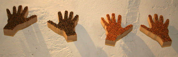 Le mani con gli aculei e con i semi
